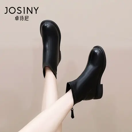 卓诗尼2023秋冬季新款短靴女时尚舒适后拉链气质切尔西靴瘦瘦靴女图片