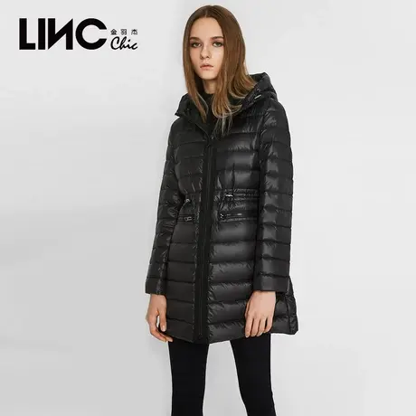 LINC金羽杰2018秋新款修身中长款连帽轻薄羽绒服女8323399Y商品大图