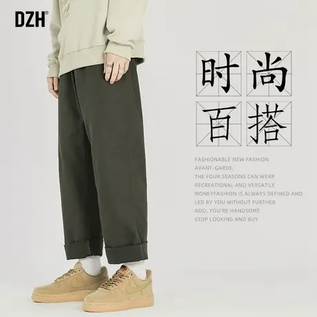 男士纯棉直筒休闲裤男夏季薄款宽松裤子2023新款军绿色工装裤长裤商品大图