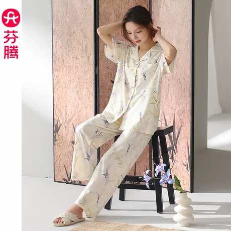 芬腾睡衣女夏季薄款短袖莱赛尔棉套装2025新款休闲宽松大码家居服商品大图