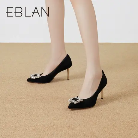伊伴女鞋春季气质浅口单鞋细闪细跟高跟鞋方扣优雅婚鞋新娘鞋图片