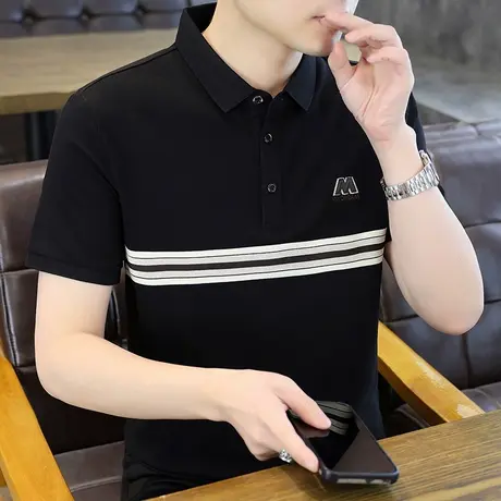 夏季新款翻领t恤男士短袖polo衫潮牌修身冰丝有领半袖凉感上衣服商品大图