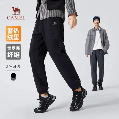骆驼男装针织卫裤男2025新款秋冬季索罗娜加绒保暖休闲运动长裤子商品大图