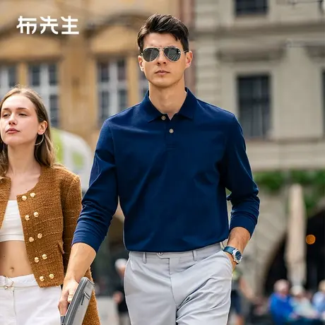 MrBu布先生两粒扣一片式翻领长袖t恤2024秋季纯棉上衣男款BT15510图片