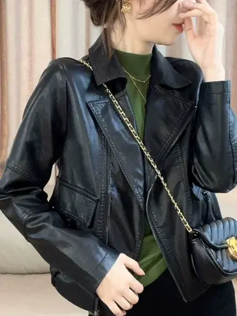 皮夹克外套女2023春秋新款韩版设计感小众百搭显瘦短款皮衣商品大图