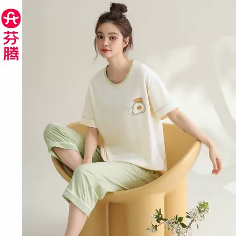 芬腾女士睡衣女夏季纯棉薄款短袖短裤全棉甜美可爱夏天家居服套装商品大图