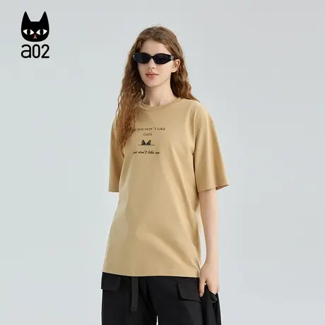 a02黑猫系列宽松圆领短袖T恤女2025新款秋季慵懒松弛感穿搭上衣图片