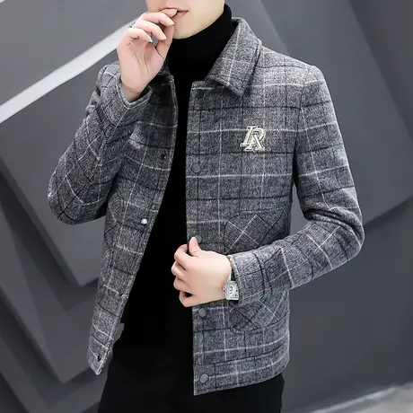 商务男士羊毛翻领夹克外套2023秋冬季新款潮流休闲呢子夹克外套男商品大图
