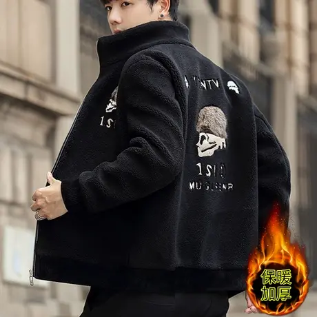 2023秋冬季韩版保暖加绒加厚棉衣男士潮流外套棉袄羊羔颗粒绒棉服商品大图