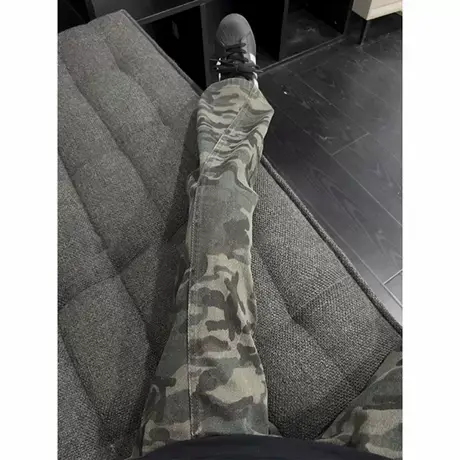 美式高街弯刀牛仔裤男秋季新款迷彩工装裤cleanfit提档显瘦微喇裤商品大图