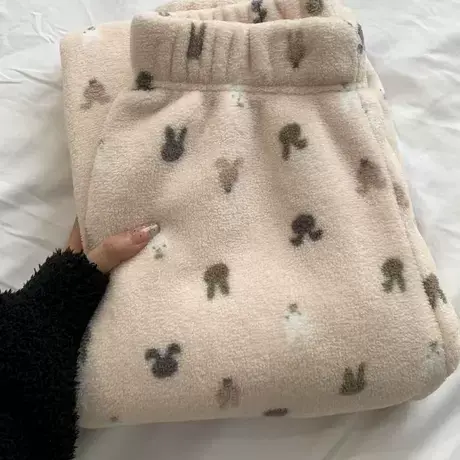 秋冬新品！加厚冬季保暖雪粒绒粉兔睡裤甜美可爱家居裤可外穿～商品大图