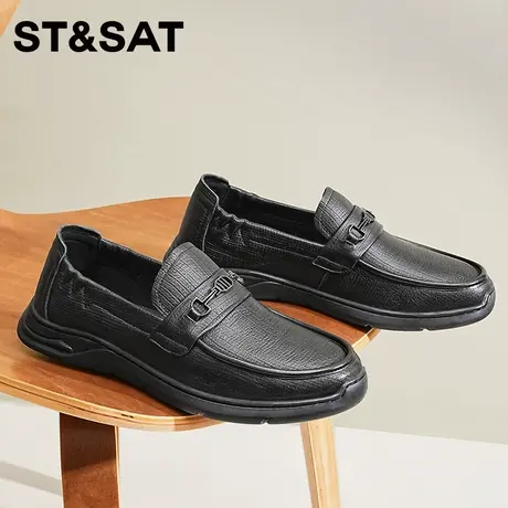星期六男鞋202秋季新款休闲鞋男士真皮软底一脚蹬豆豆鞋男款皮鞋商品大图
