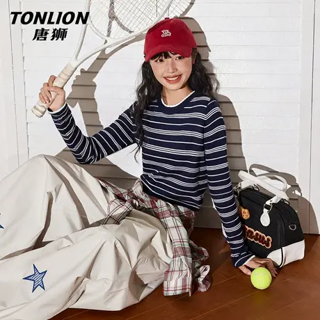 唐狮短款针织衫外套女2026新款春秋款女士设计感条纹内搭毛衣女VB图片