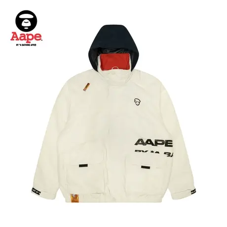 Aape旗舰店男装秋冬猿颜字母可拆卸帽宽松厚绒夹克外套7624XXL商品大图