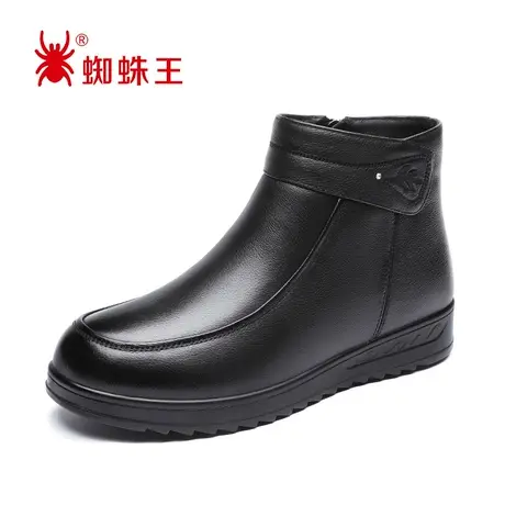 蜘蛛王短靴女2021新款百搭春季加绒保暖真皮软底平底侧拉链女靴潮商品大图
