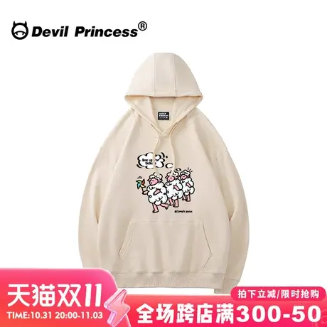 chic慵懒风小众卡通超火小个子杏色帽衫卫衣女宽松大版上衣外套潮图片