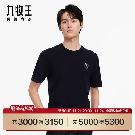 [商场同款]九牧王男装HT2C40119短袖T恤23春纯羊毛时尚圆领上衣SN图片