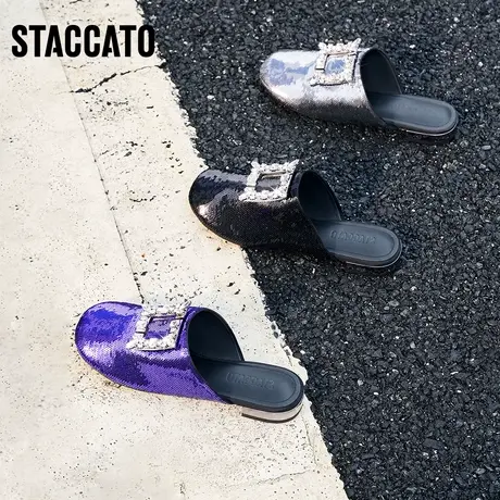 思加图新款星空鞋包头拖鞋仙女风穆勒拖平底凉鞋EFA03CH2商品大图