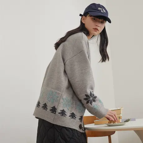 omont蛋挞家 复古牛角扣羊毛毛衣开衫女冬季加厚慵懒风针织衫外套图片