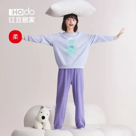 红豆【柔柔棉】长袖睡衣女春秋款运动卫衣套头家居套装2024年新款商品大图