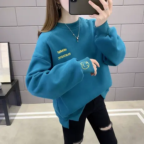 韩版女装2021年新款秋装冬季宽松女士加绒加厚卫衣外套ins潮秋冬商品大图