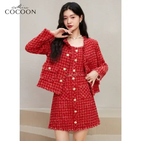 MISSCOCOON法式高级红色小香风短外套女2023新款秋冬时尚羊毛上衣商品大图