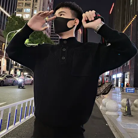 设计感POLO领爆款纯色毛衣打底衫潮拍秋冬ins个性休闲针织衫线衣商品大图