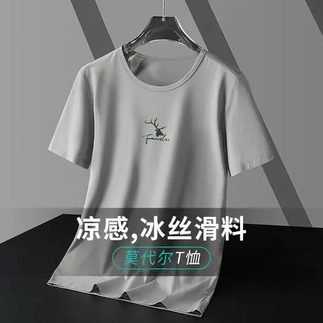 莫代尔冰丝短袖t恤男装2024新款圆领上衣服夏季速干凉感半袖体恤商品大图