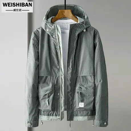 春秋季暗纹质感夹克男美式休闲宽松连帽灯芯条绒帅气青年痞帅外套商品大图