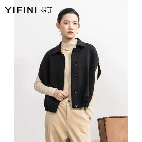 Yifini/易菲宽松翻领通勤短款马夹女春秋新款简约马甲外套商品大图