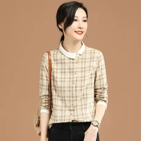 韩潮袭人中国风娃娃领衬衫女设计感小众2024春款小衫长袖格子衬衣图片