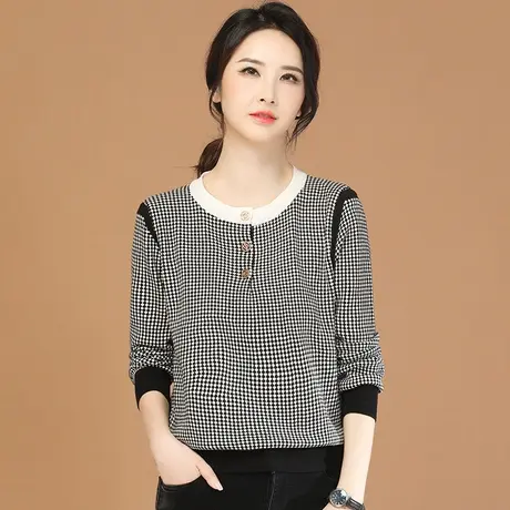 韩潮袭人宽松气质格纹休闲针织衫女2023冬季新款百搭时尚圆领上衣商品大图