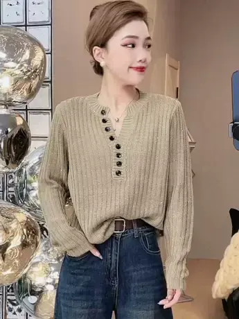2023秋季新款复古慵懒小众设计感重工亮片休闲洋气毛衣女针织衫潮图片