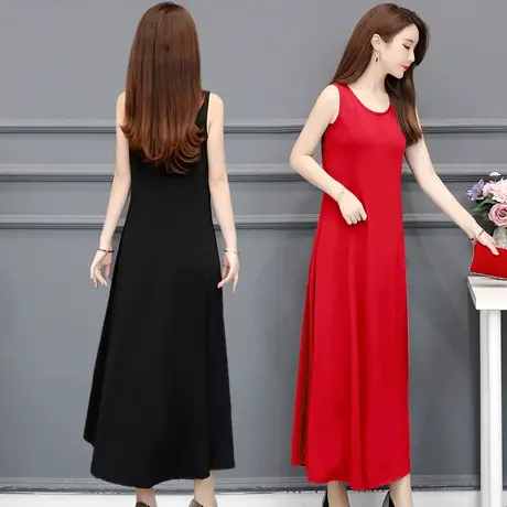 莫代尔连衣裙夏内搭吊带背心裙显瘦过膝打底收腰大摆加肥加大长裙商品大图