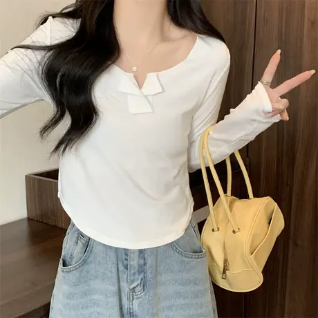 小众设计感t恤女秋季2024新款不规则开叉打底衫纯欲洋气长袖上衣商品大图