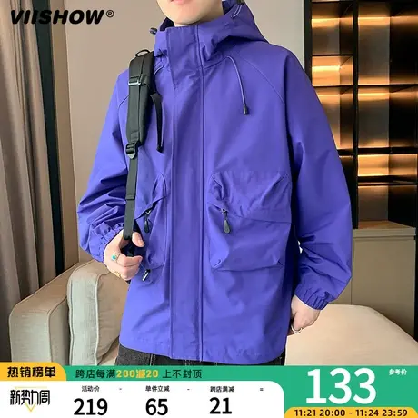 VIISHOW男士冲锋夹克连帽工装外套衣服休闲百搭男秋冬新款潮牌夹商品大图