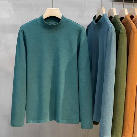 300G双面绒重磅半高领长袖t恤男春秋季内搭加厚纯色中领打底衫潮图片