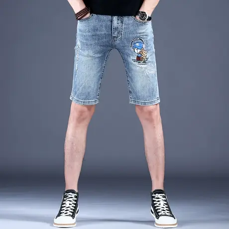 秋冬潮流高端印花轻奢五分裤子牛仔短裤男款2023网红爆款休闲中裤商品大图