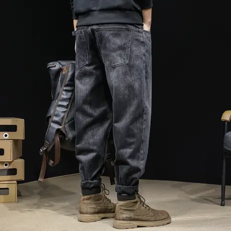 牛仔裤男2023新款小直筒宽松潮牌秋冬款黑色男士裤子大码长裤休闲图片