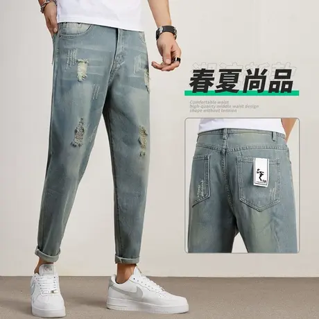 春季痞帅破洞乞丐牛仔裤男士直筒宽松很仙的休闲男裤子2024年新款商品大图