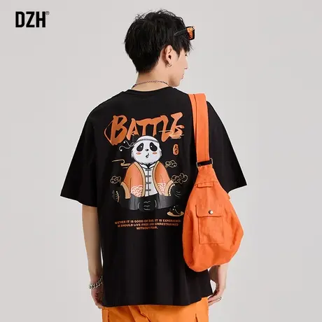 男士纯棉短袖T恤男夏季宽松潮牌美式男装2023新款上衣圆领体恤衫商品大图