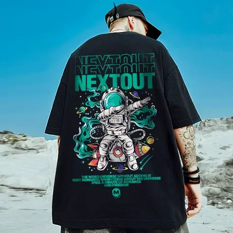 oversize港风潮牌国潮嘻哈宇航员ins短袖T恤男潮宽松大码nasa半袖图片