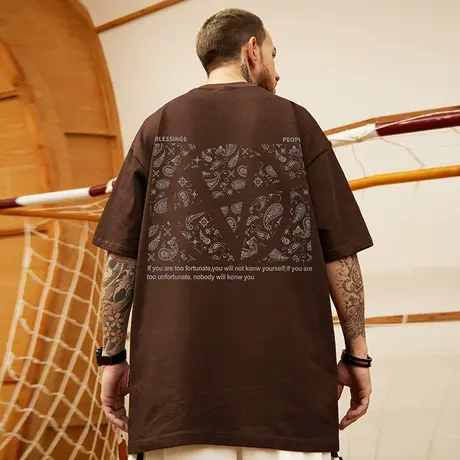 2025美式潮牌宽松T恤胖子短袖加肥加大五分袖纯棉大码男装夏男款商品大图