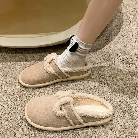 秋冬季加绒保暖外穿棉鞋毛毛拖鞋女2023年韩版时尚复古新款勃肯鞋商品大图