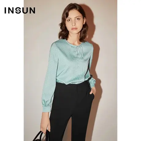 COVER秋季棋盘格暗提花缎面光泽感衬衫图片