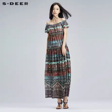sdeer圣迪奥女装民族感图腾印花高腰连衣裙S16281219图片