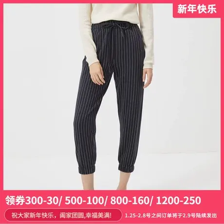 伊芙丽2021新款高腰显瘦条纹九分裤女休闲长裤子女裤1B9950241商品大图