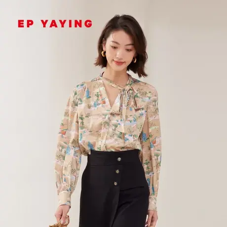 [真丝系列]EP雅莹女装 时尚飘带长袖印花衬衫 2023新款2216A图片