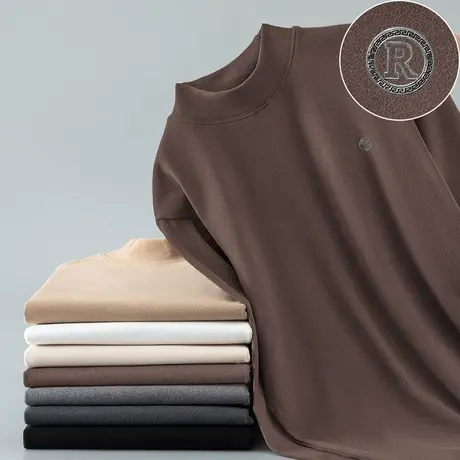 德绒长袖t恤男装秋冬季半高领内搭打底衫双面绒保暖中领秋衣小衫商品大图