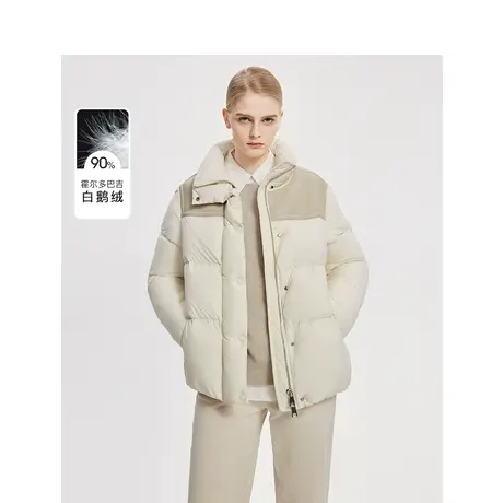 【意大利设计】朗姿霍尔多巴吉白鹅绒撞色羽绒服外套2023冬季奥莱图片
